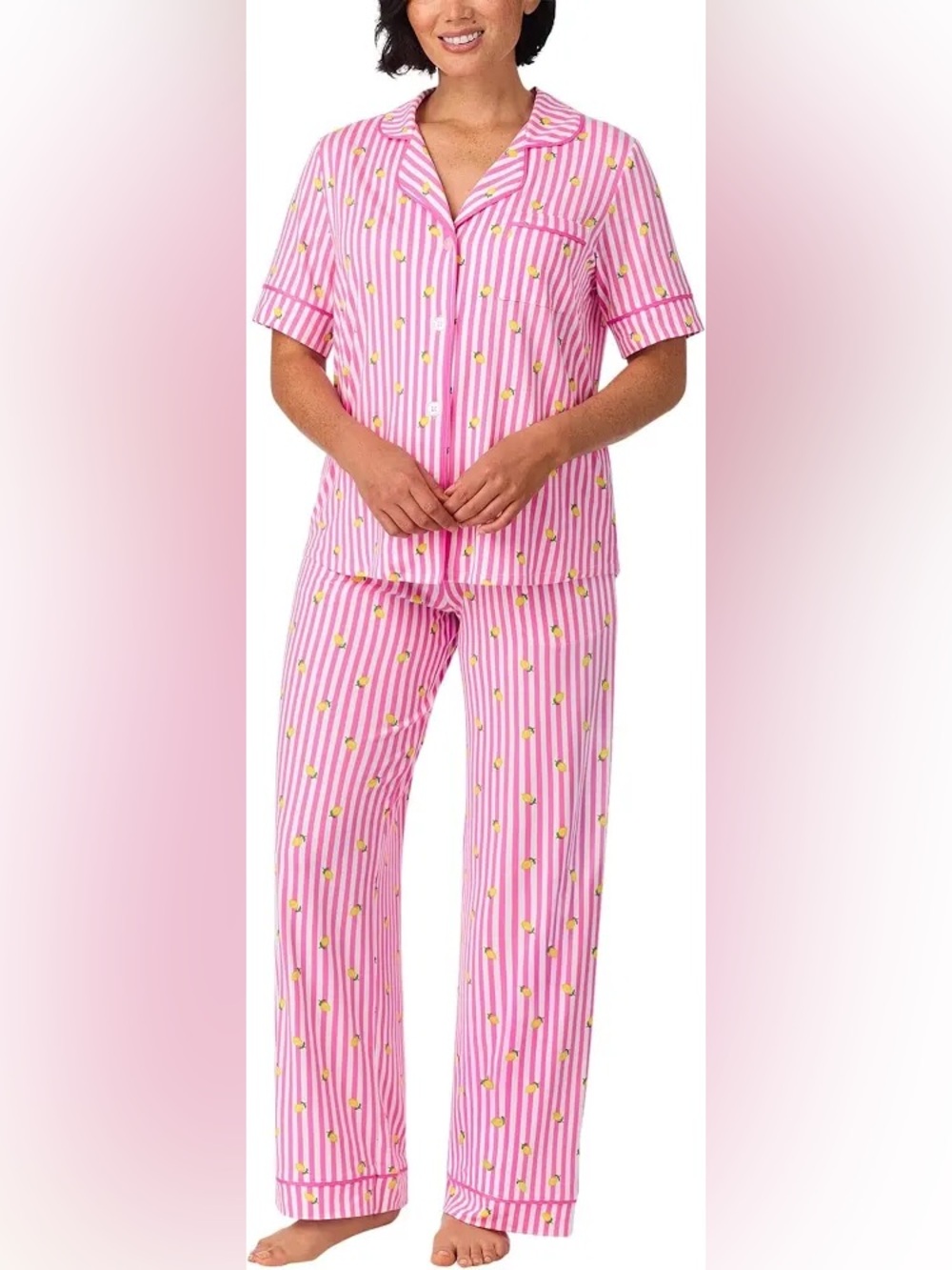 Room Service Pink Lemon Stripe Pajama Set – Size Small